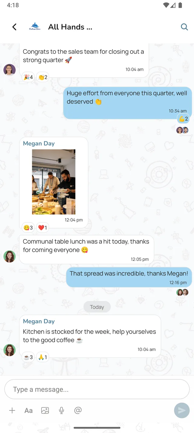 The VOCPhone mobile app showing a team chat thread